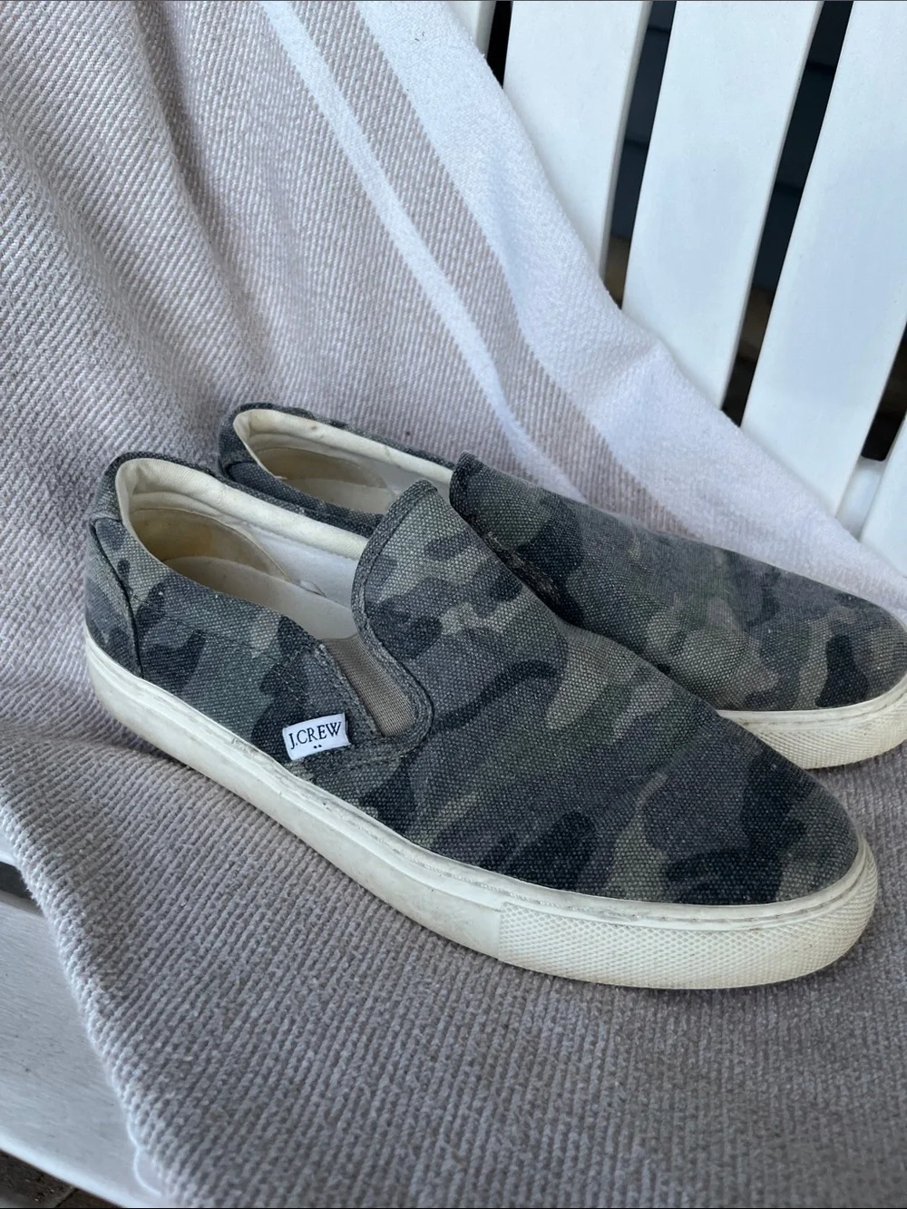 J. Crew Men’s Camo Canvas Slip-On Sneakers - Olive Green/Gray